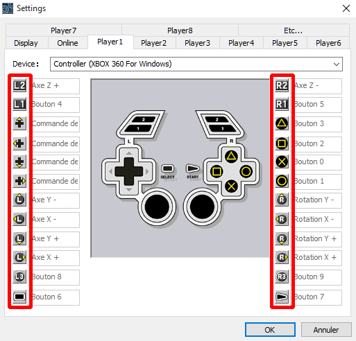 To configure a button, click on its symbol on the left or right column